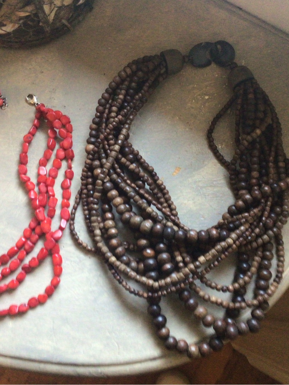 Multi-Strand Wooden Bead Necklace in Brown - Women Jewelry